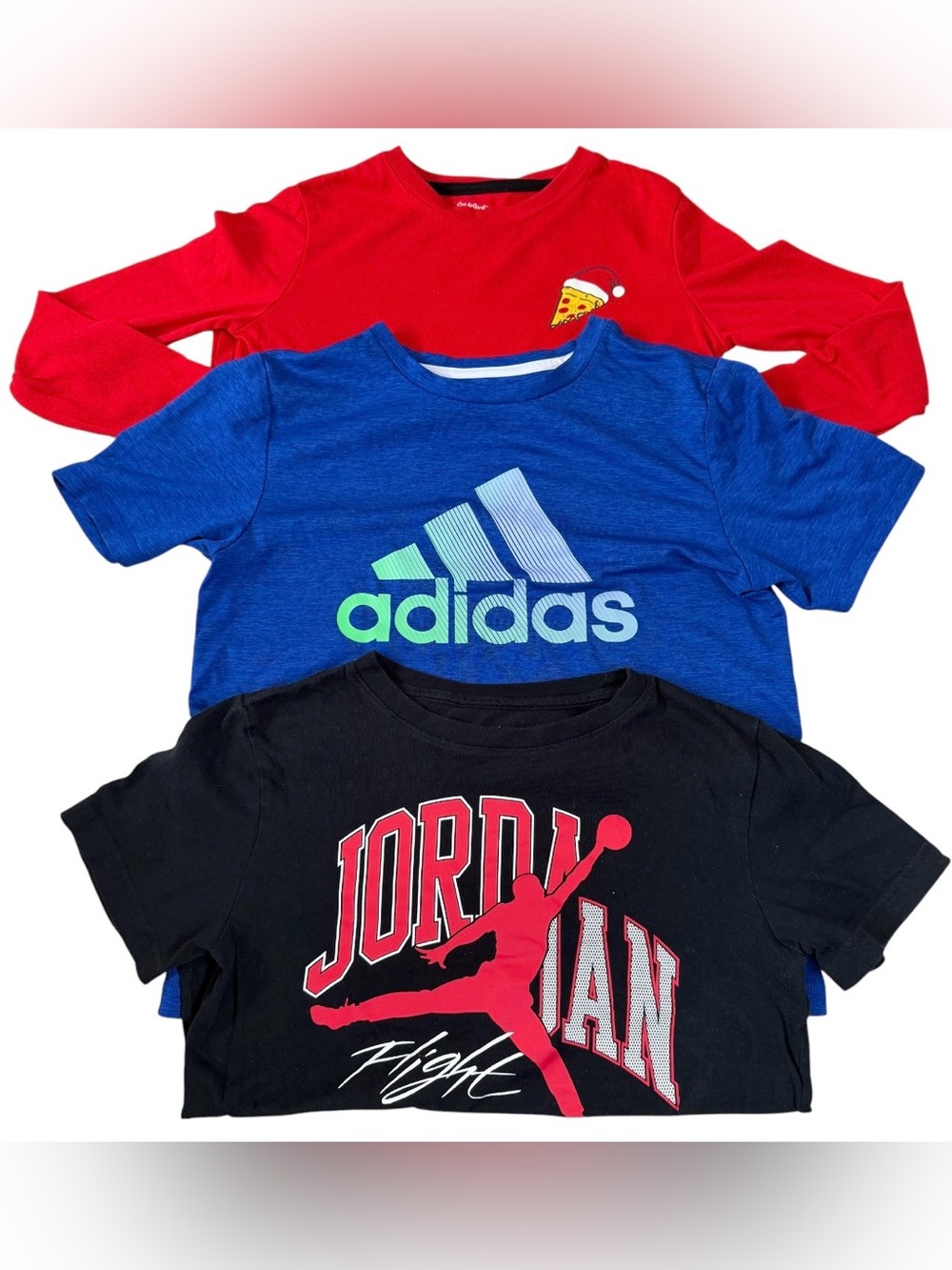 Boys Size M (8-12) 3-Piece Shirt Lot- Air Jordan, Adidas, Cat & Jack Holiday top
